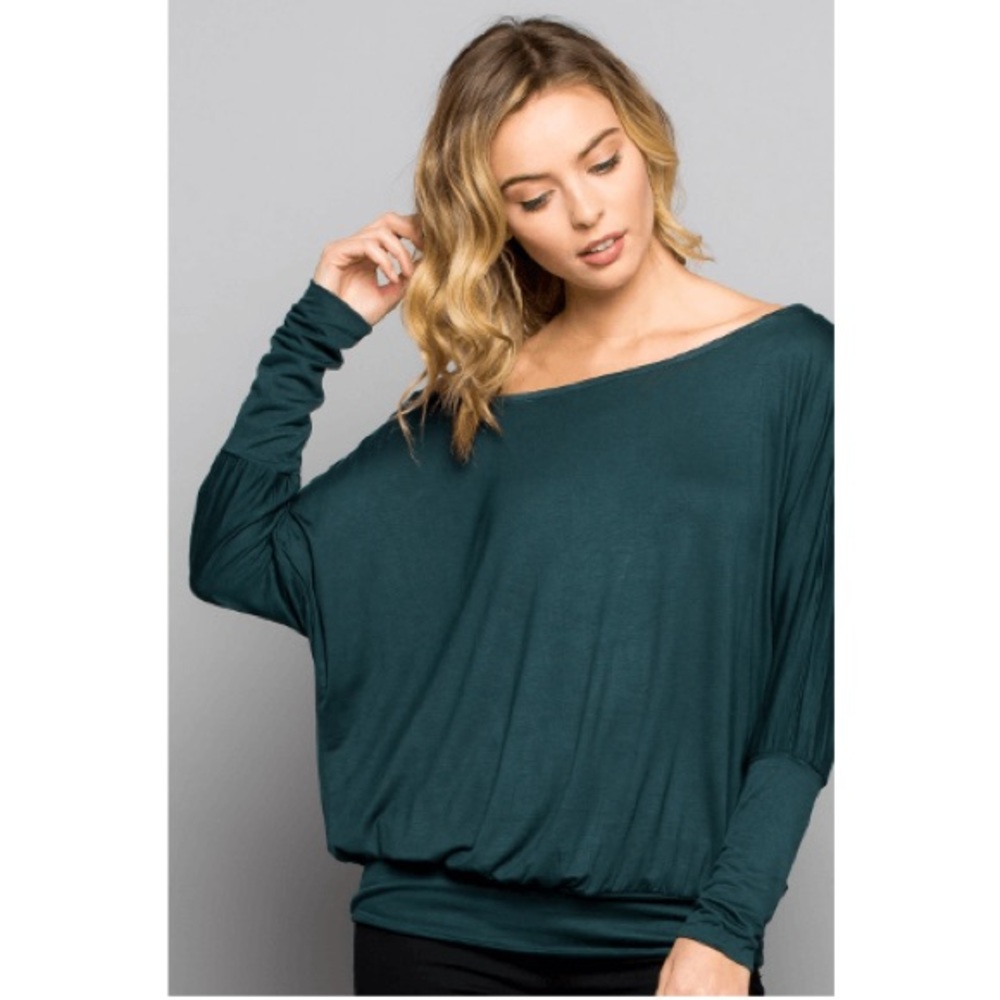 Off Shoulder Dolman Top Hunter Green